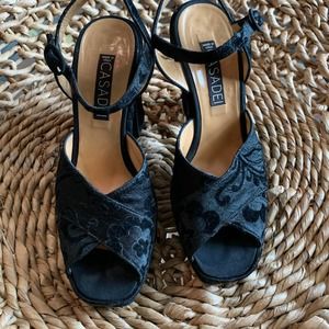 Casadie Black velvet floral heels 8